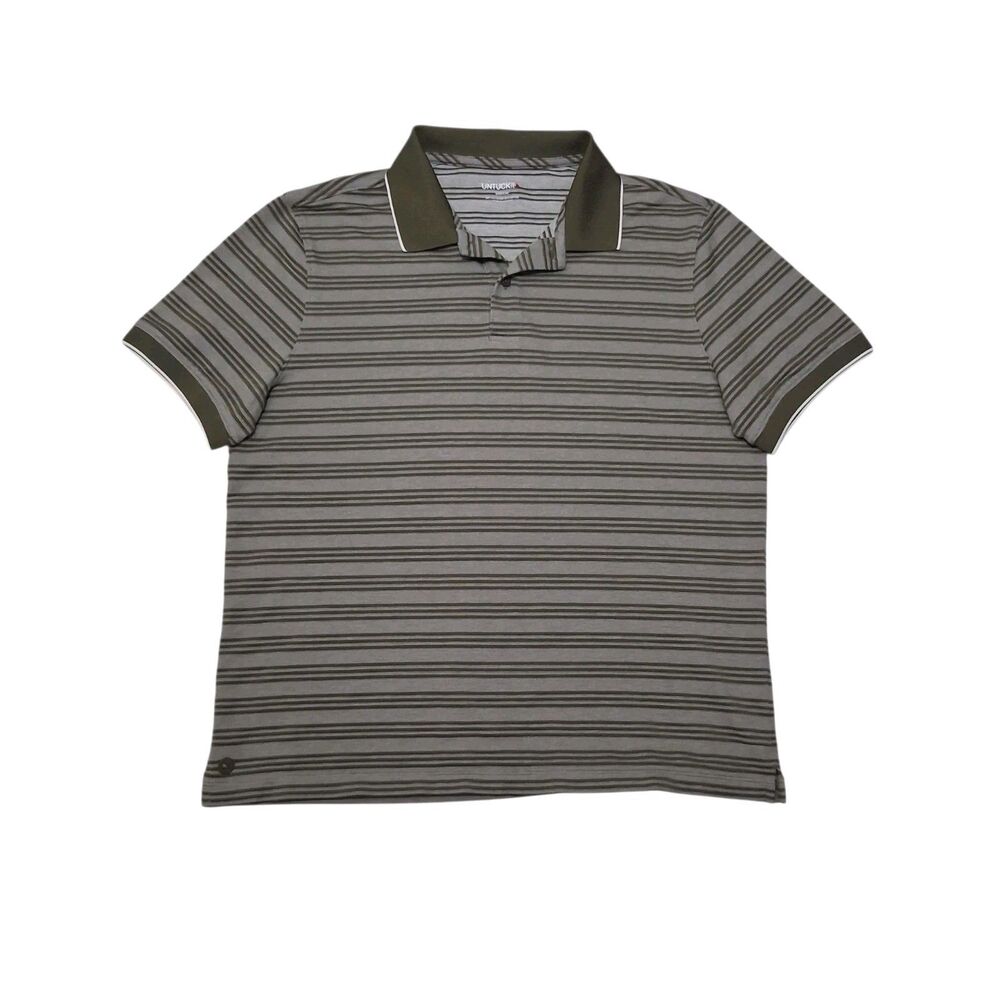 Untuckit Men's Medium Polo Shirt Striped Short Sleeve Polyester Cotton